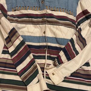 Kiko Men's Striped Shirt Jacket in Blue, Green, and Cream western vintage